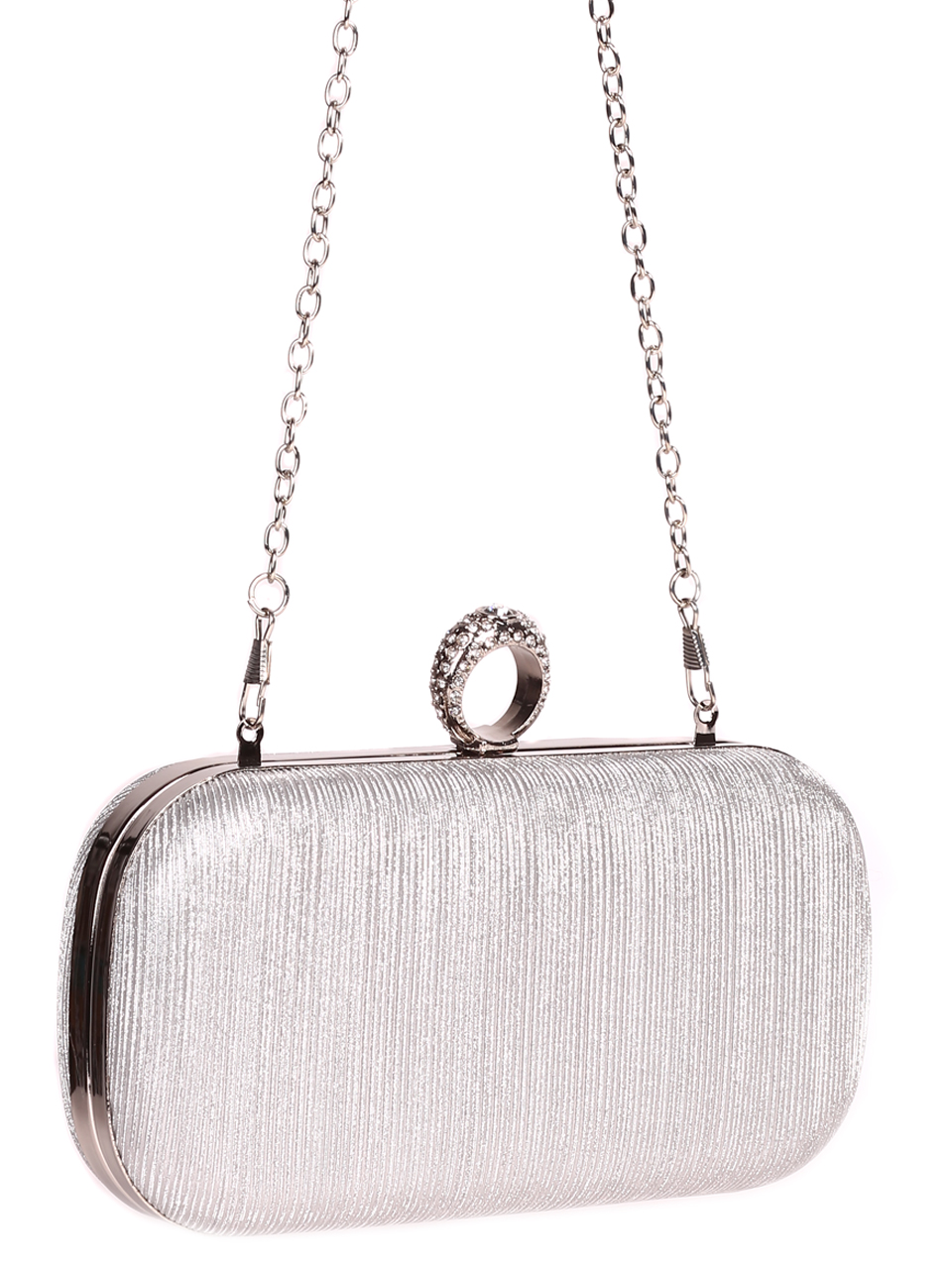 Дамска чанта тип клъч в сребристо 9AG-24145 silver