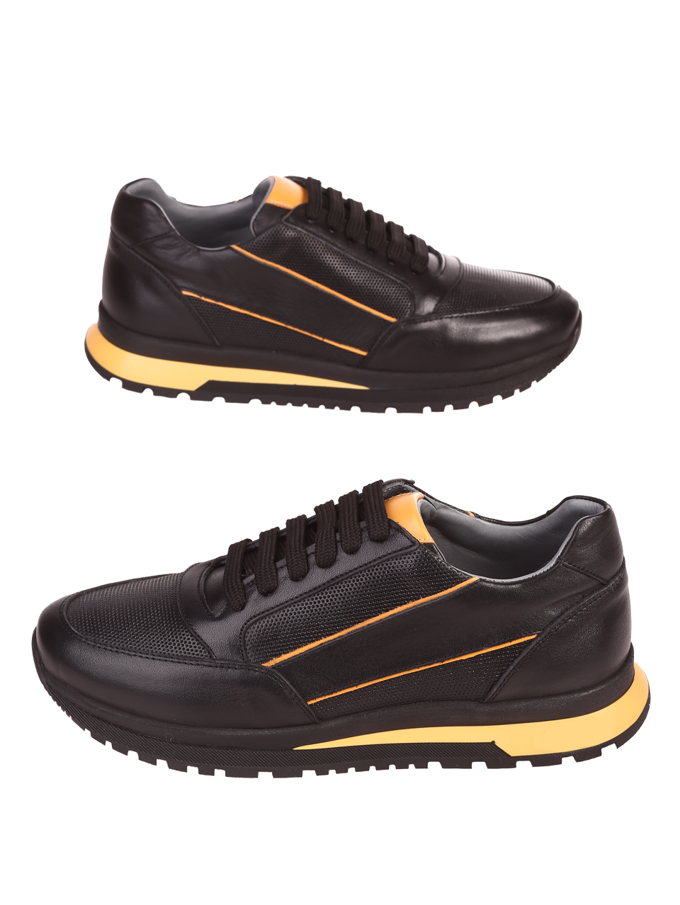 Ежедневни мъжки обувки от естествена кожа 7AT-24358 black/yellow