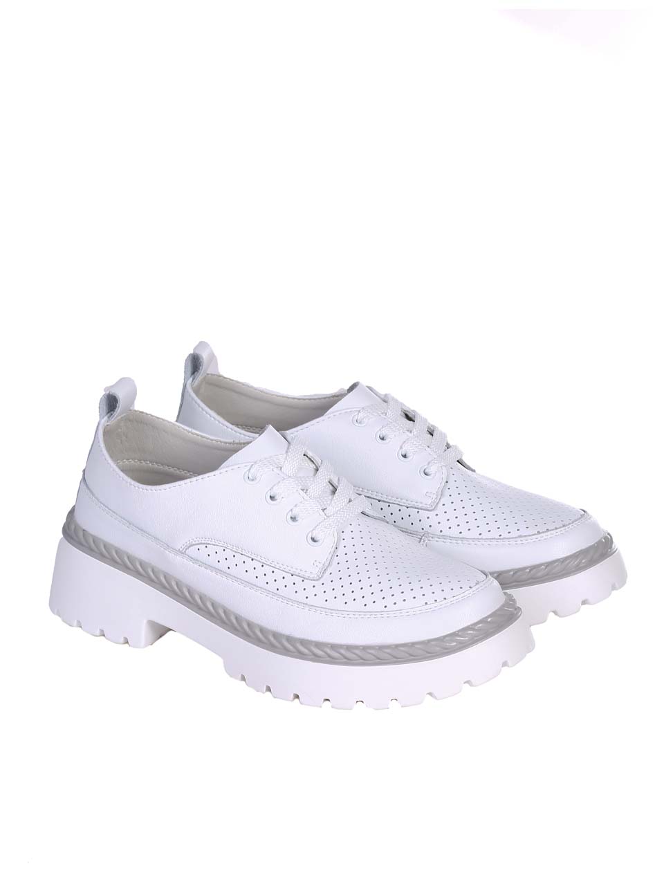 Ежедневни дамски обувки от естествена кожа в бяло  3AF-24050 white