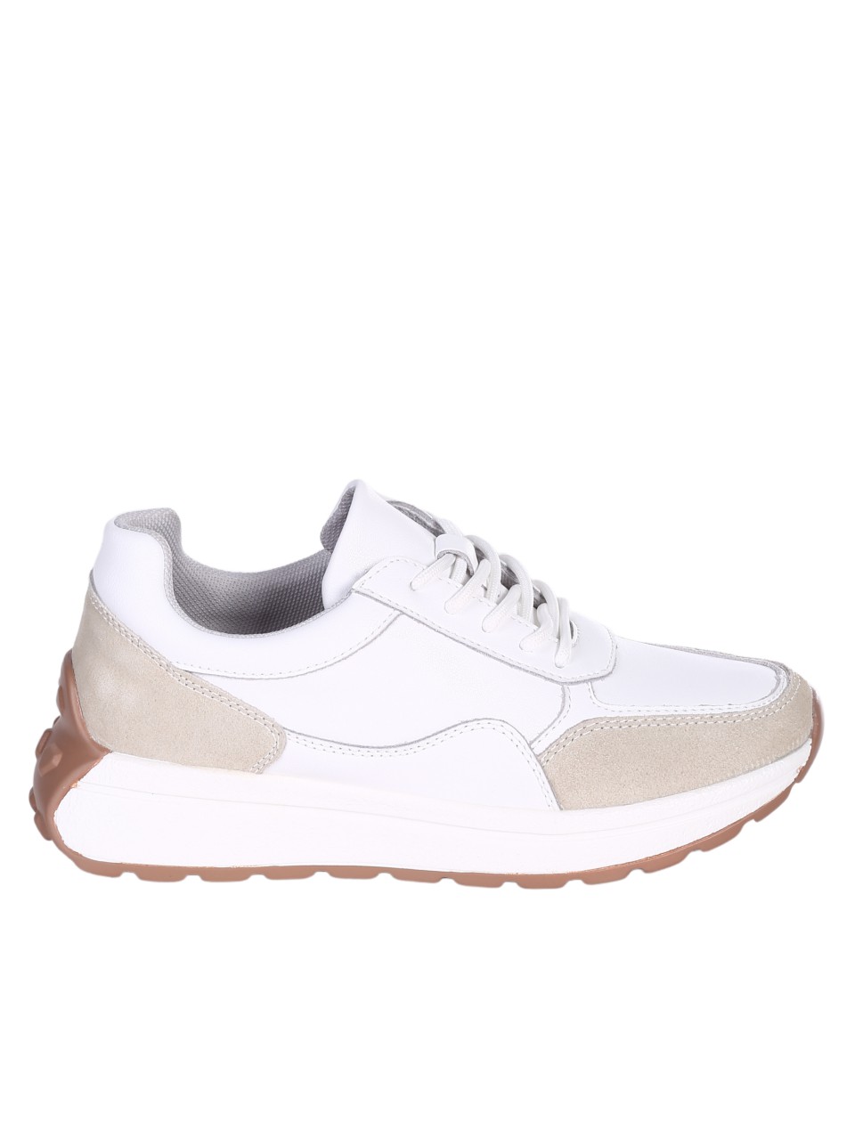 Ежедневни дамски обувки от естествена кожа и велур в бял/бежов цвят 3AF-24058 white/beige