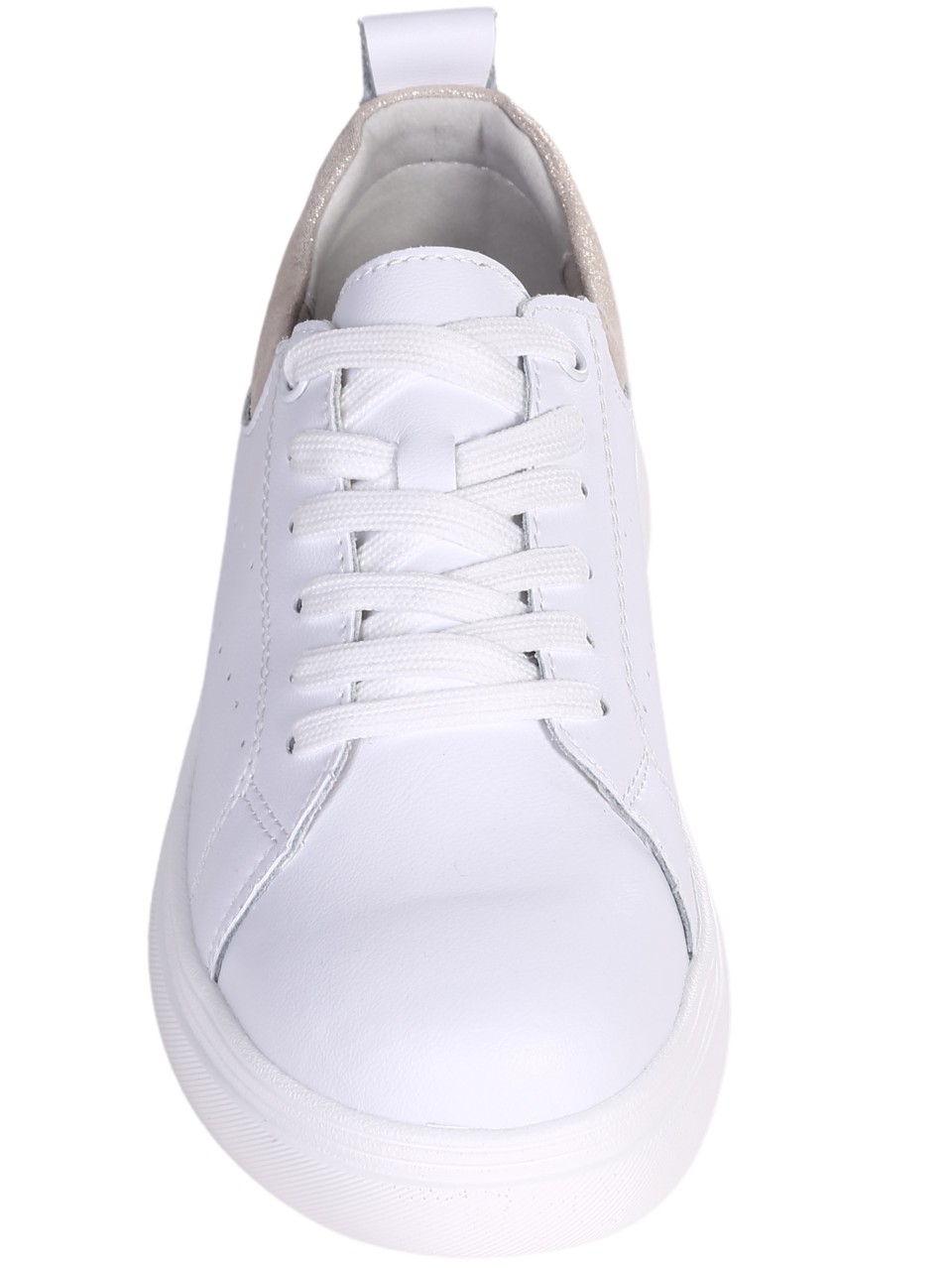 Ежедневни дамски обувки от естествена кожа в бял/златист цвят 3AF-24070 white/lt.gold