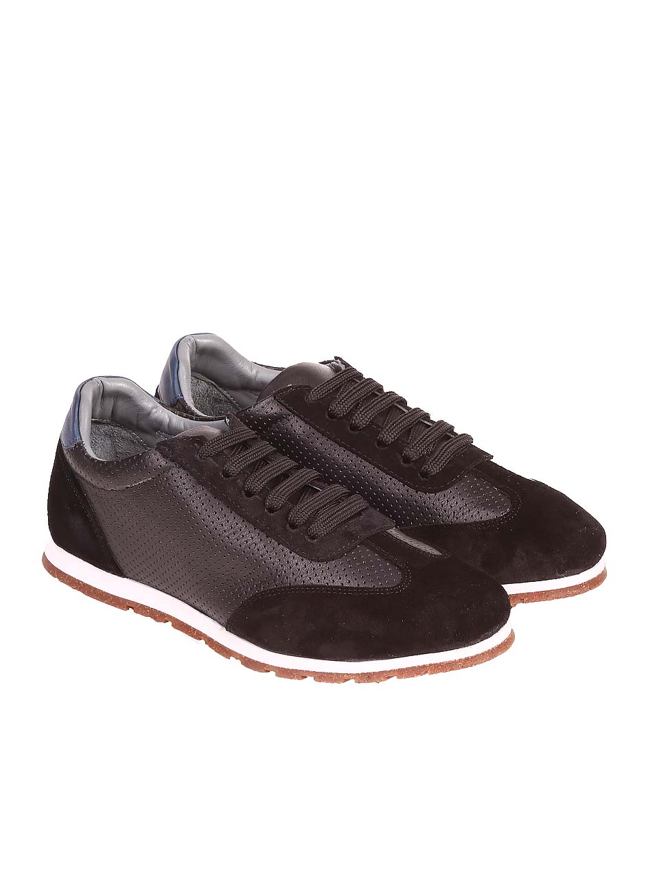 Ежедневни мъжки обувки от естествена кожа и велур 7AT-24357 black