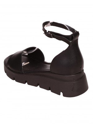 Ежедневни дамски сандали на платформа от естествена кожа в черно 4AF-24149 black (23164)