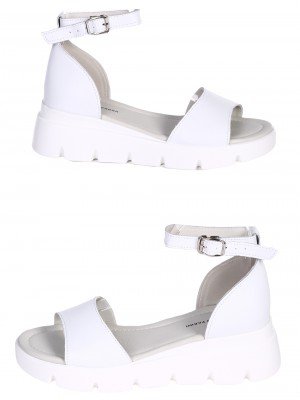 Ежедневни дамски сандали на платформа от естествена кожа в бяло 4AF-24149 white (23164)
