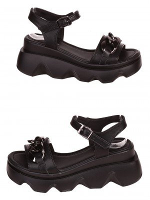 Ежедневни дамски сандали на платформа от естествена кожа в черно 4AF-24150 black (23161)