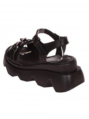 Ежедневни дамски сандали на платформа от естествена кожа в черно 4AF-24150 black (23161)
