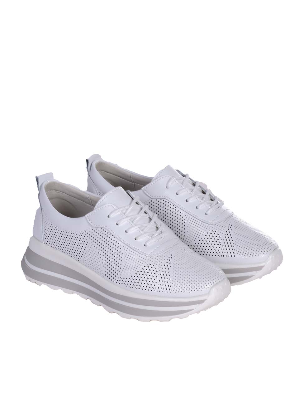 Ежедневни дамски обувки от естествена кожа в бяло 3AF-24241 white