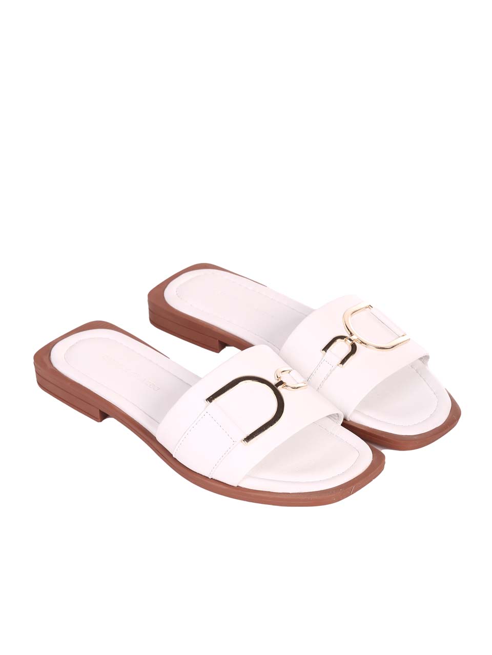 Ежедневни дамски равни чехли от естествена кожа в бяло 5AT-24352 white