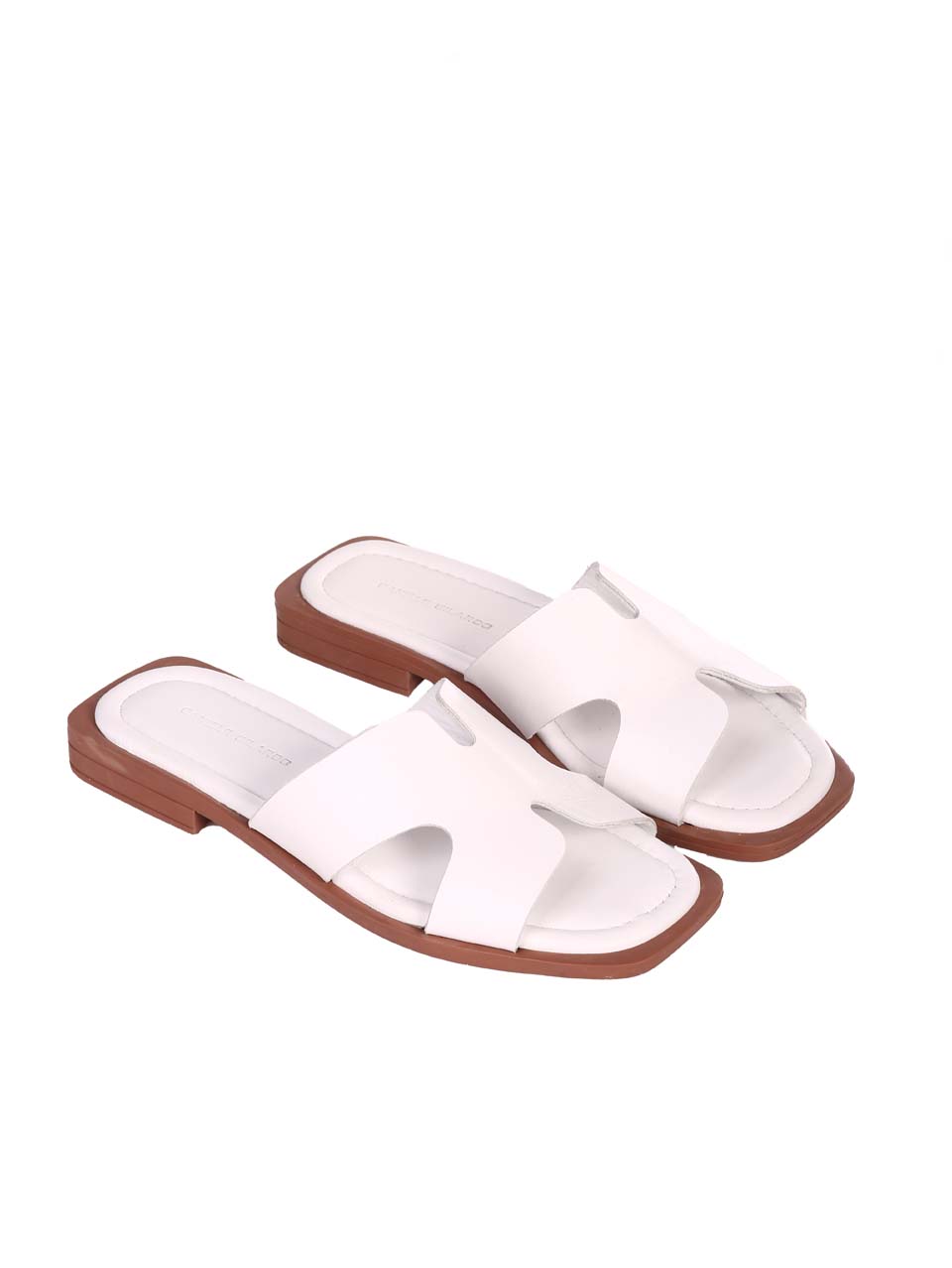 Ежедневни дамски равни чехли от естествена кожа в бяло 5AT-24348 white