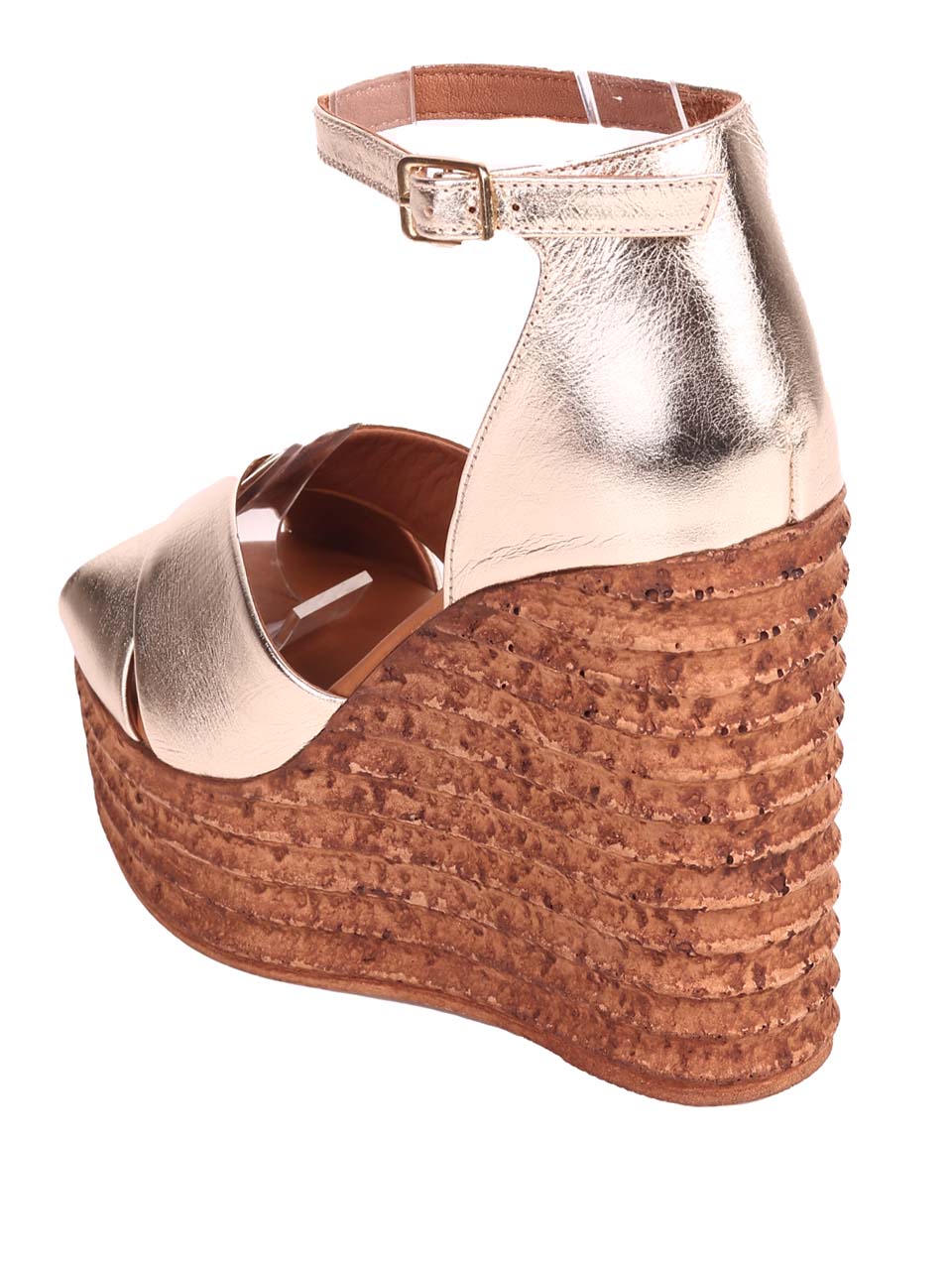 Ежедневни дамски сандали на платформа от естествена кожа в златист цвят 4AT-24343 gold