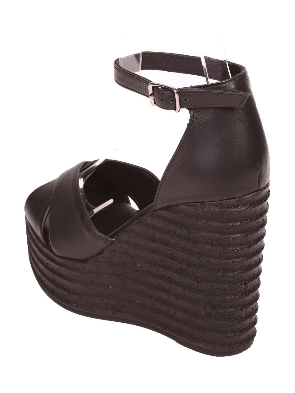 Ежедневни дамски сандали на платформа от естествена кожа в черно 4AT-24343 black
