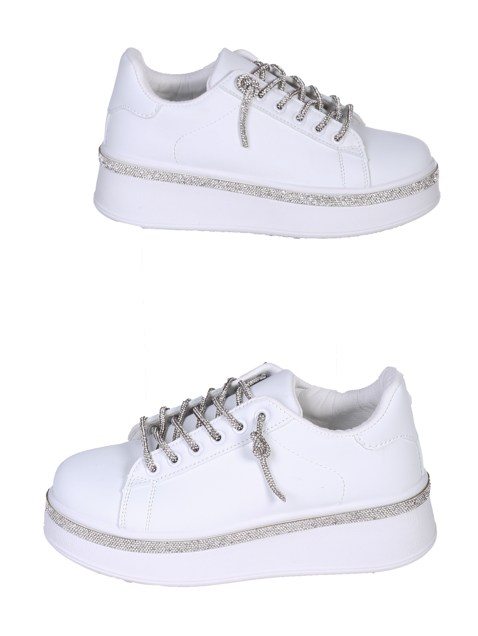 Ежедневни дамски обувки в бял/сребрист цвят 3U-24216 white/silver