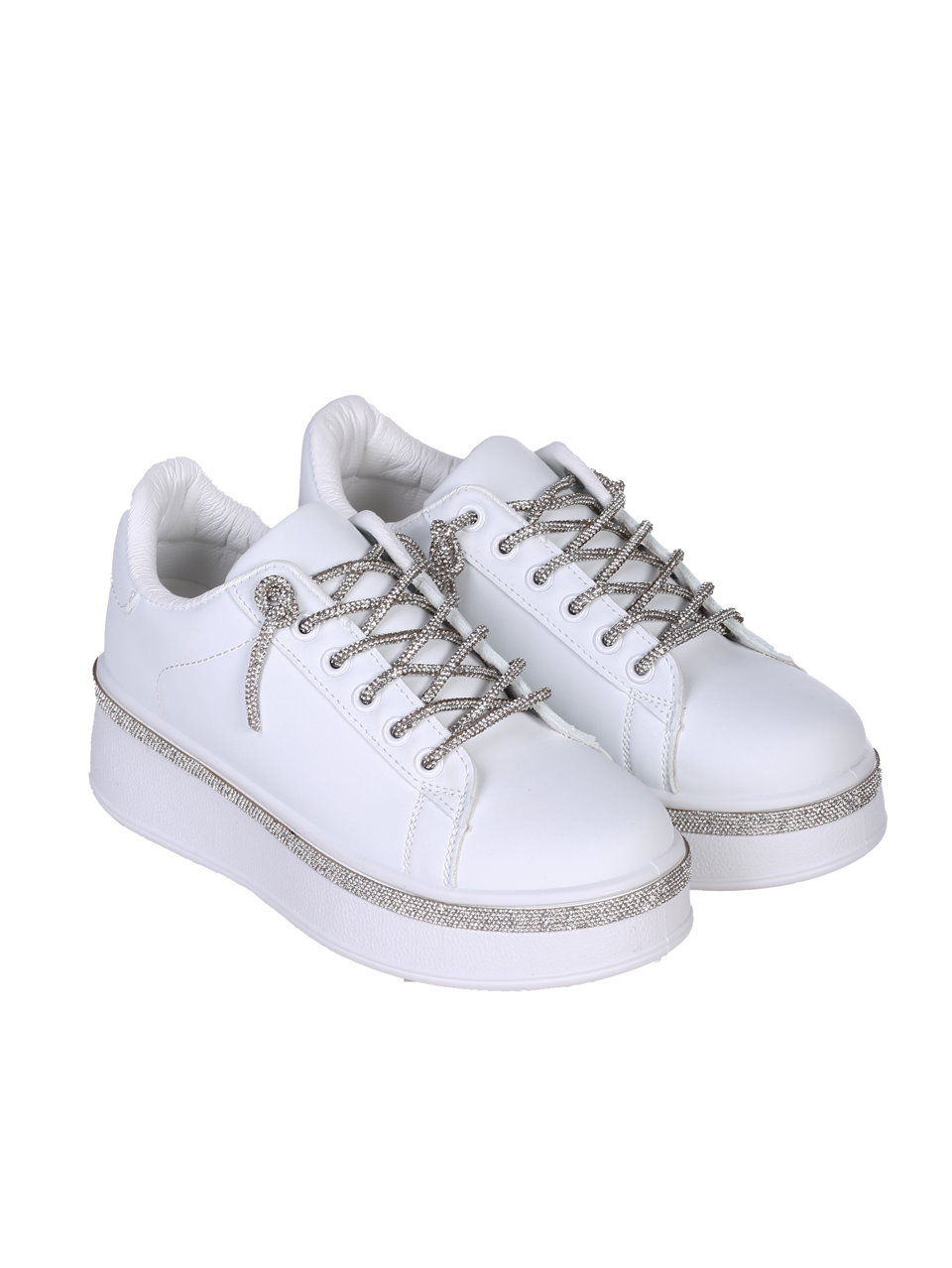 Ежедневни дамски обувки в бял/сребрист цвят 3U-24216 white/silver