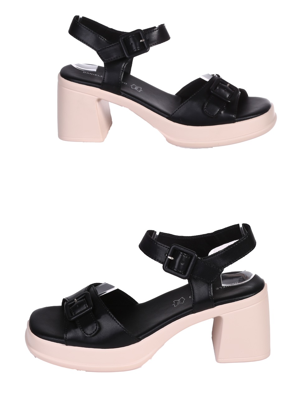 Ежедневни дамски сандали на ток в черен/бежов цвят 4AF-24166 black/beige