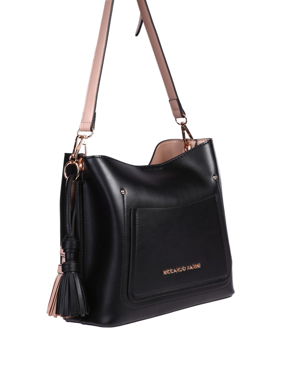 Ежедневна дамска чанта в черен/бежов цвят 9V-24309 black/beige