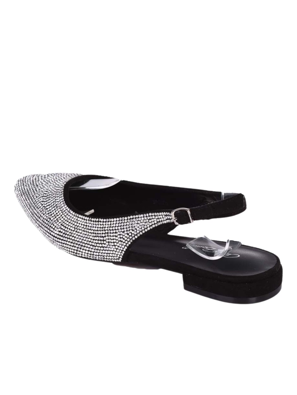 Дамски равни обувки, обсипани с декоративни камъни 3H-24210 black