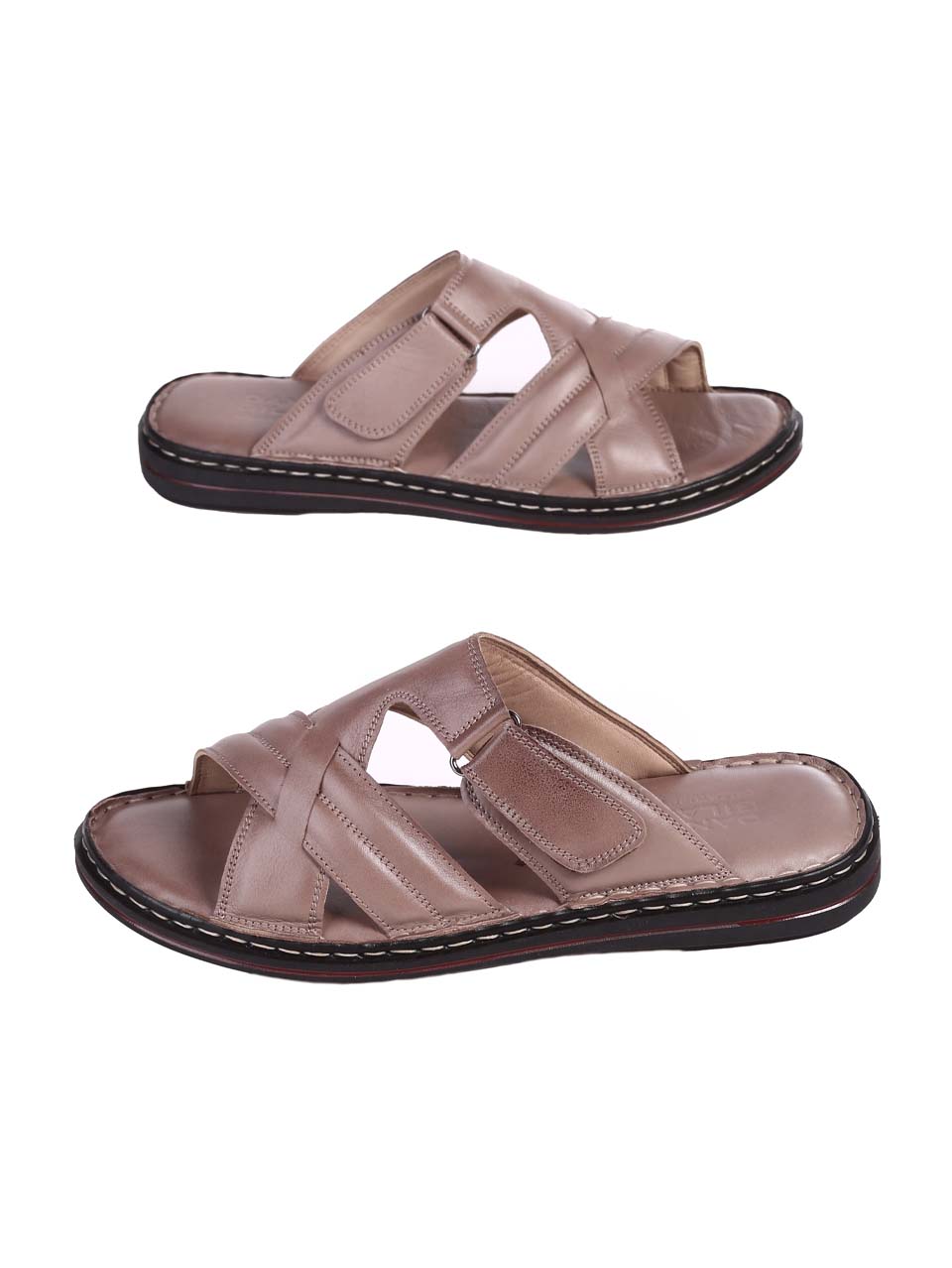 Ежедневни мъжки чехли от естествена кожа в бежово 8AT-24391 beige
