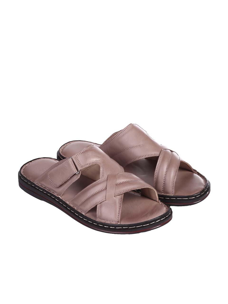 Ежедневни мъжки чехли от естествена кожа в бежово 8AT-24391 beige