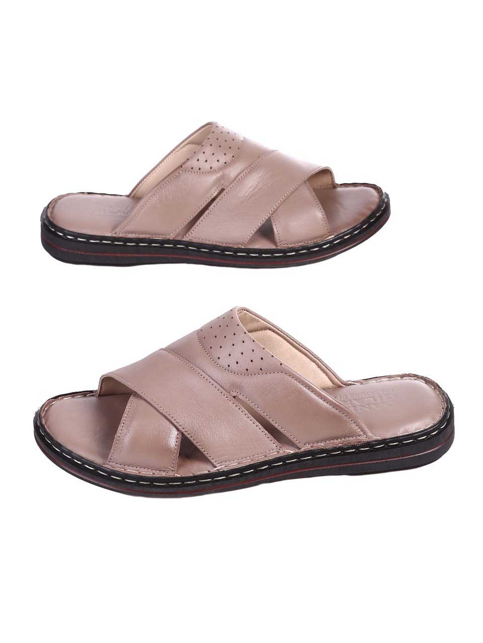 Ежедневни мъжки чехли от естествена кожа в бежово 8AT-24393 beige