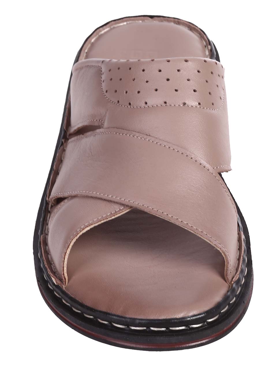 Ежедневни мъжки чехли от естествена кожа в бежово 8AT-24393 beige