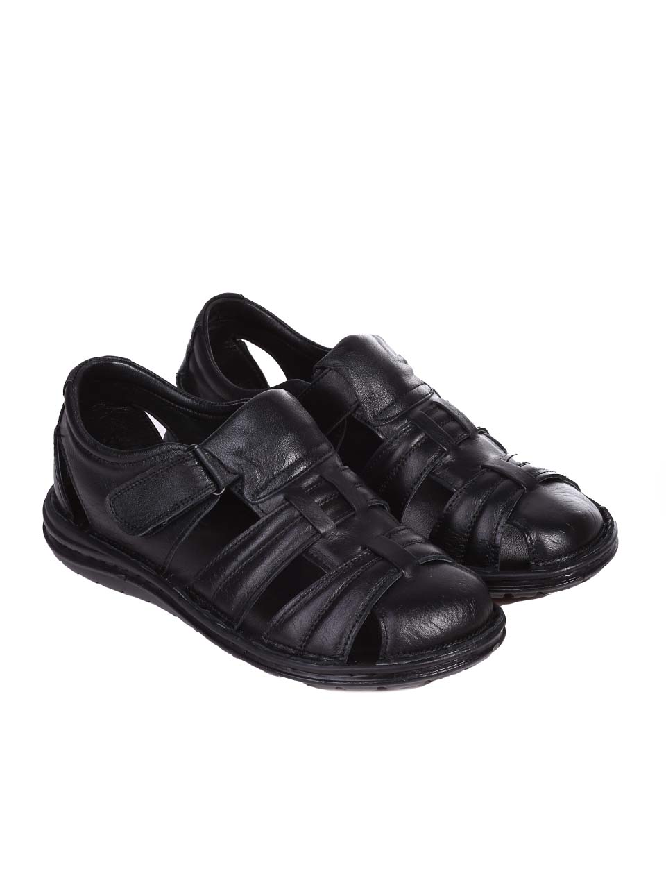 Ежедневни мъжки сандали от естествена кожа в черно 8AT-24405 black
