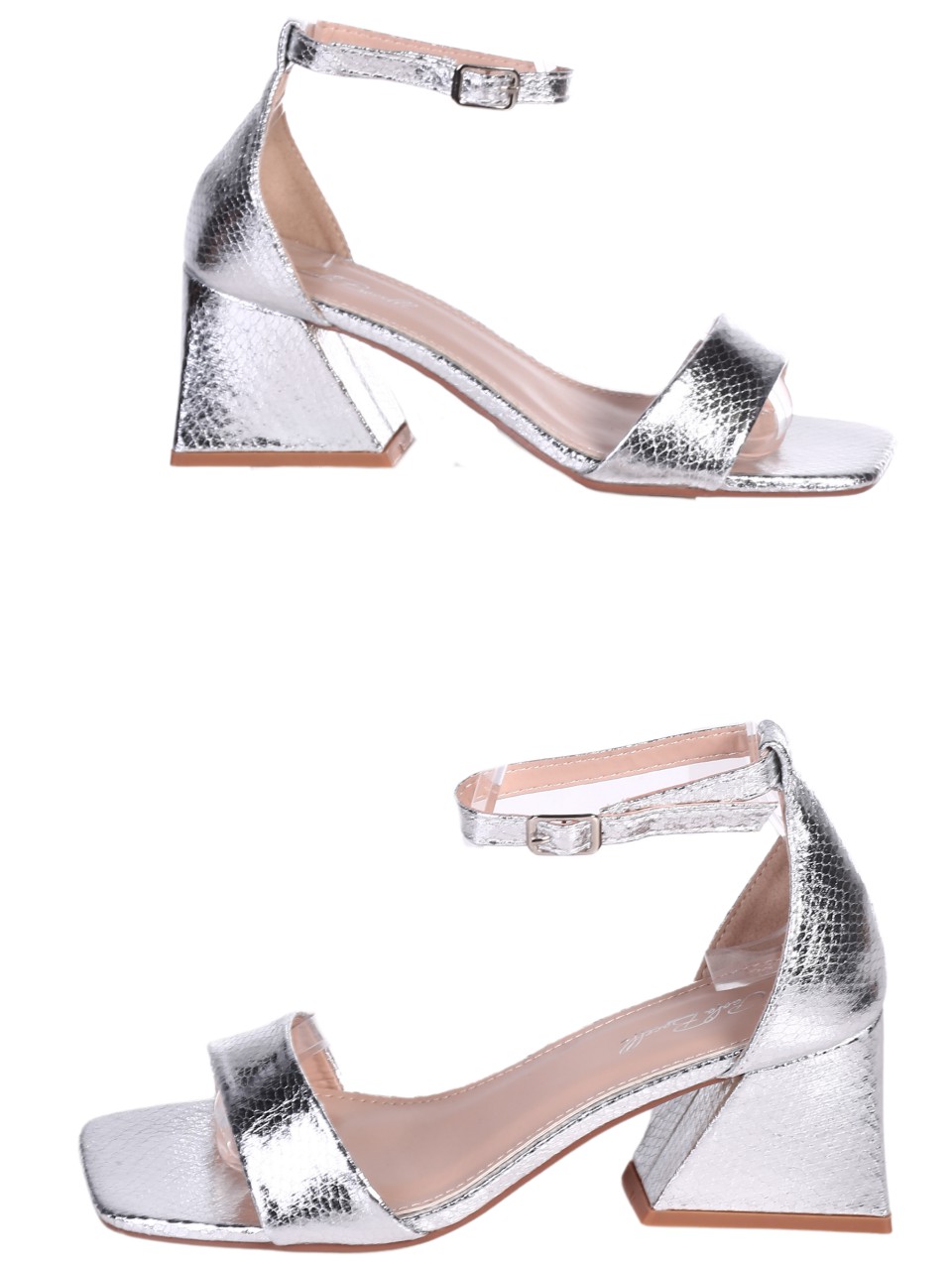 Елегантни дамски сандали на ток в сребристо 4M-24009 silver