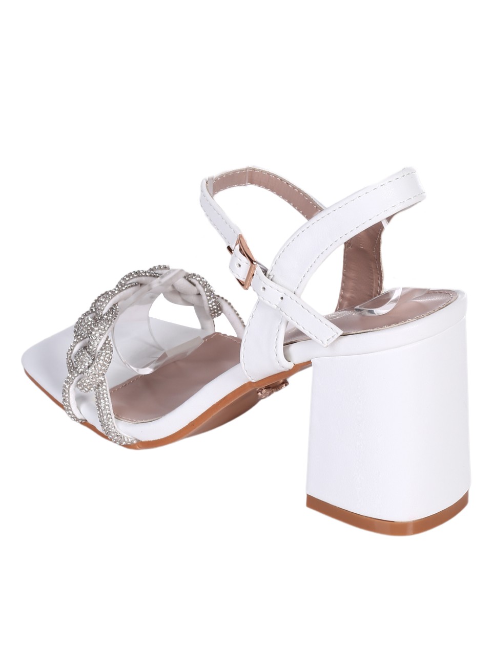 Елегантни дамски сандали на ток в бяло 4M-24042 white