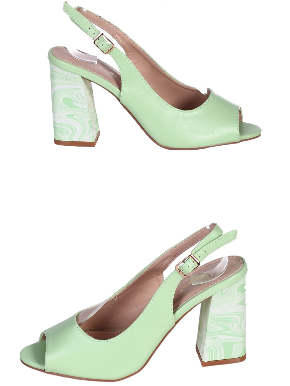 Елегантни дамски сандали на ток в зелен цвят 4M-24154  lt.green