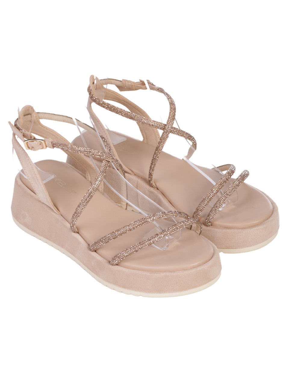 Ежедневни дамски сандали на платформа в бежово 4H-24197 beige