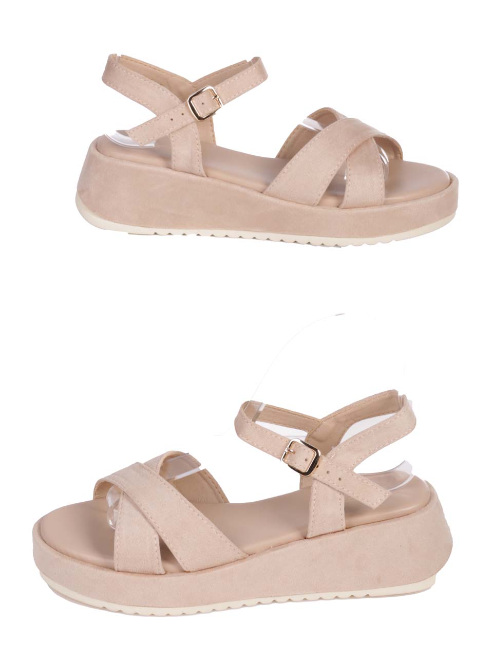 Ежедневни дамски сандали на платформа в бежово  4H-24198 beige