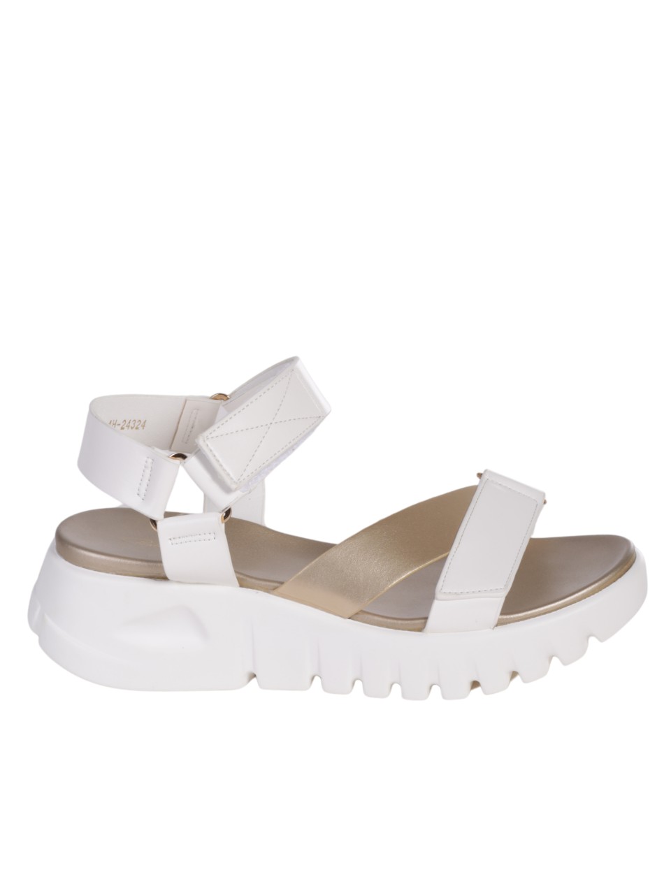 Ежедневни дамски сандали на платформа в бял/златист цвят 4H-24324 white/gold