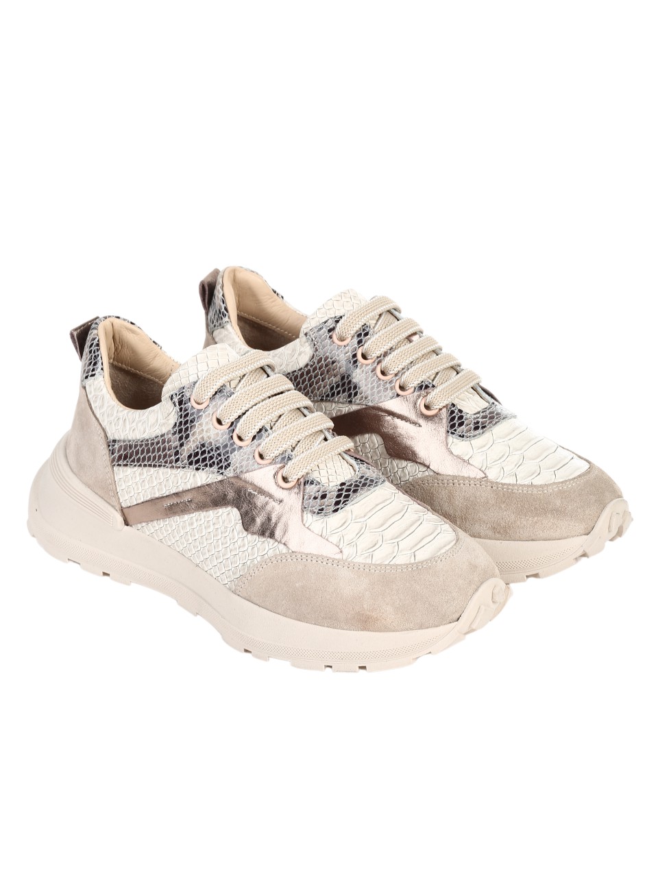 Ежедневни дамски обувки от естествена кожа в бежов цвят 3AT-24731 beige