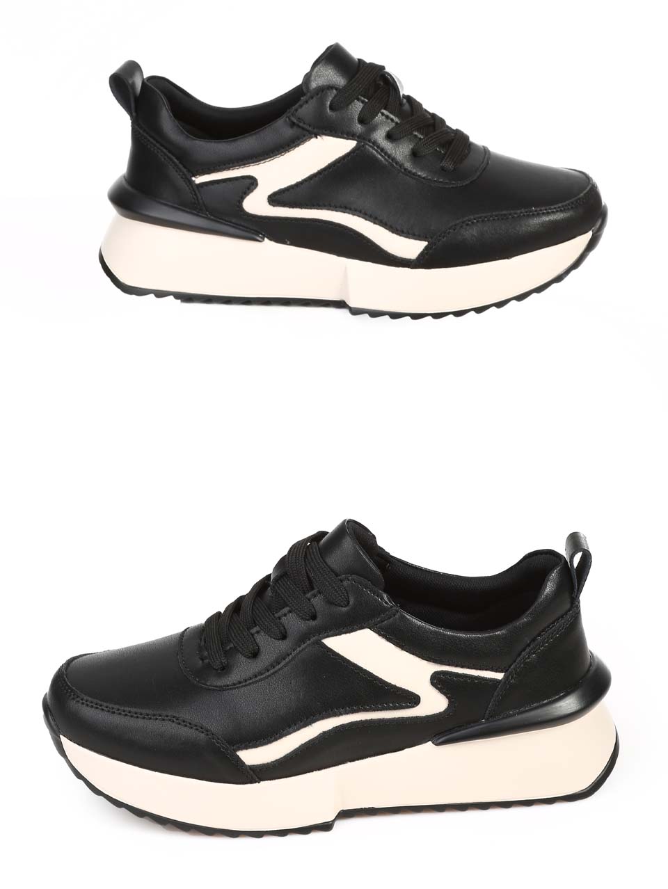 Ежедневни дамски обувки от естествена кожа в черно/бежово 3AF-24503 black/beige