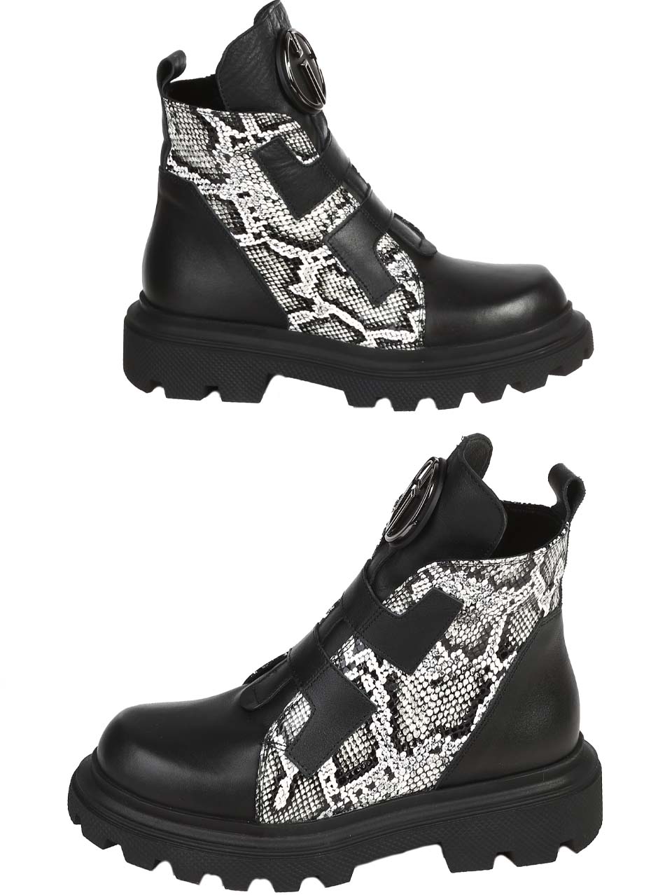 Ежедневни дамски боти от естествена кожа в черно 2AT-24757 black/snake