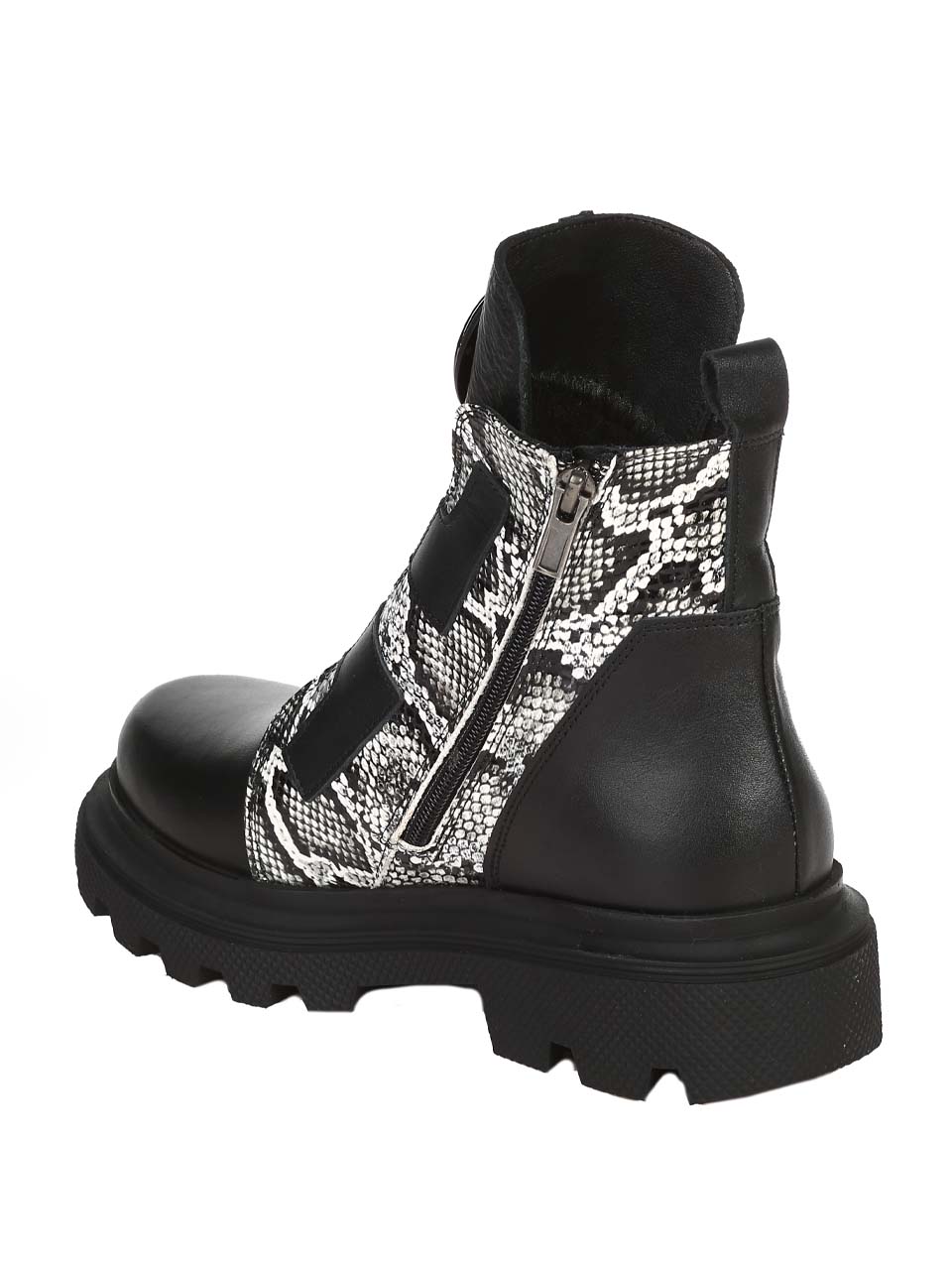 Ежедневни дамски боти от естествена кожа в черно 2AT-24757 black/snake