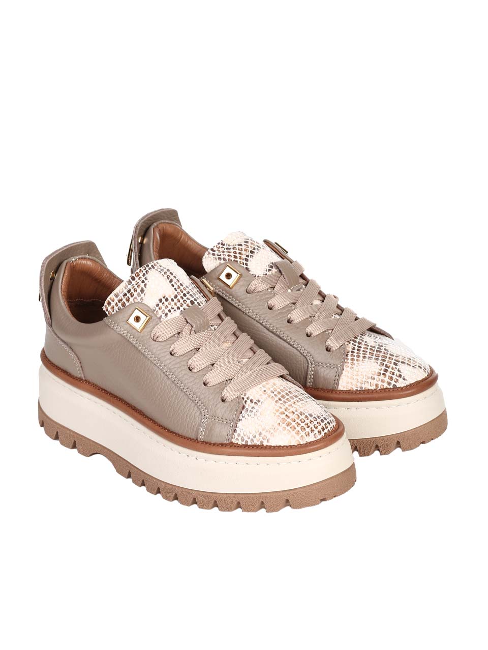 Ежедневни дамски обувки от естествена кожа в бежово 3AT-24740 beige