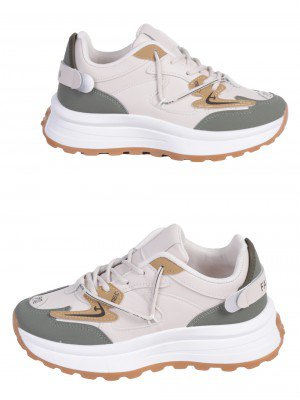 Ежедневни дамски комфортни обувки в бежово/зелено 3U-24523 beige/green (23569)