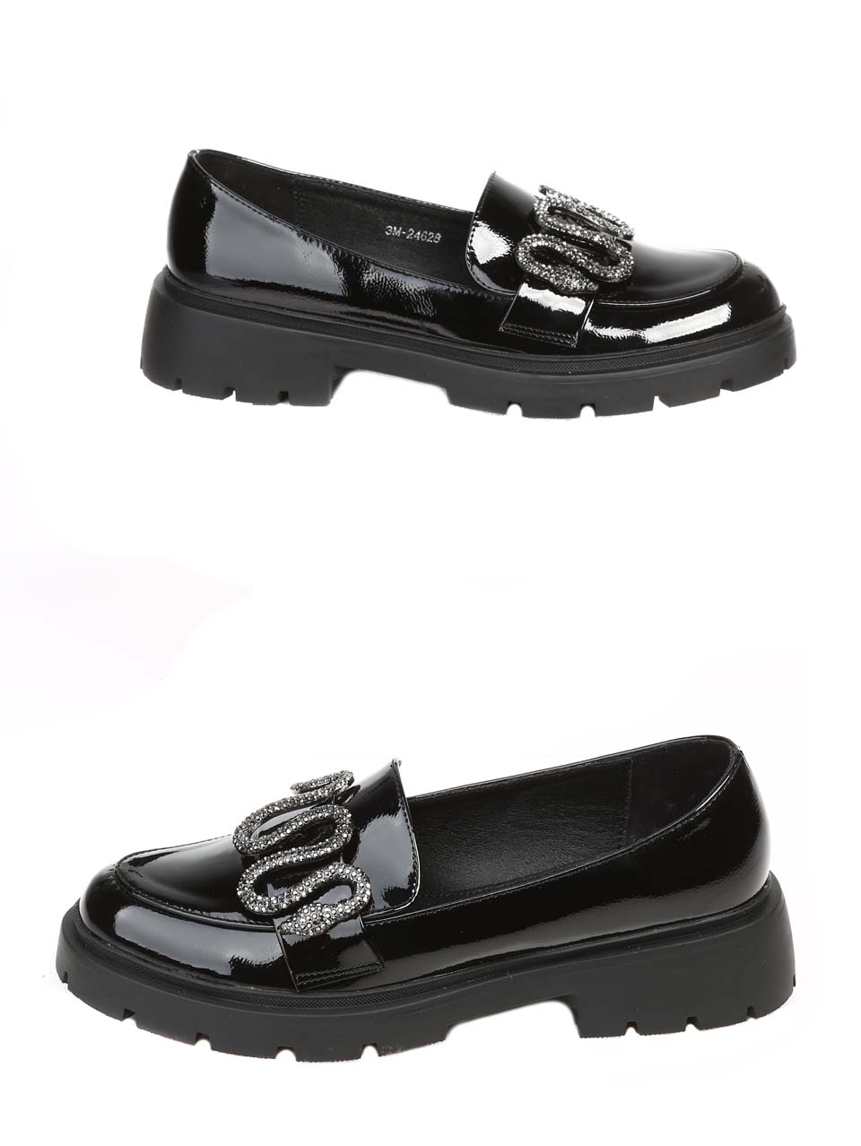 Ежедневни дамски лачени обувки в черно 3M-24628 black