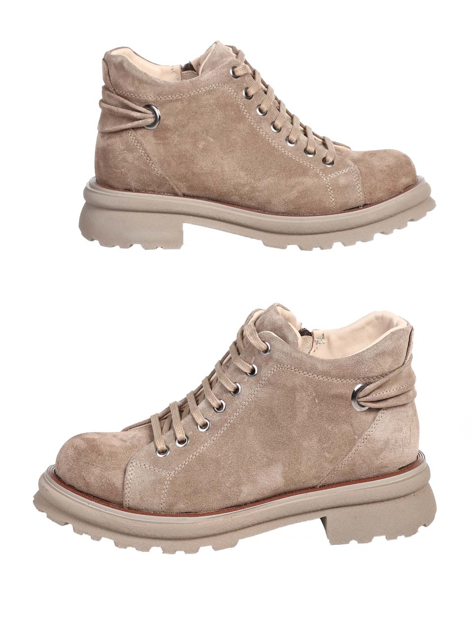 Ежедневни дамски боти от естествен велур в бежово 2AT-24811 beige