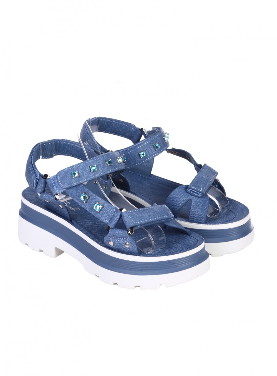 Ежедневни дамски сандали на платформа в цвят деним 4F-24231 denim