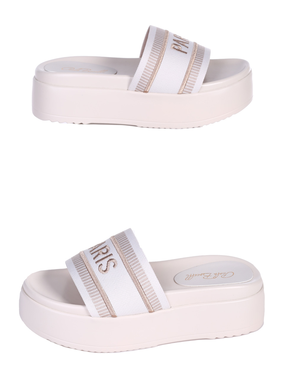 Ежедневни дамски чехли на платформа в бежово 5H-24204 beige