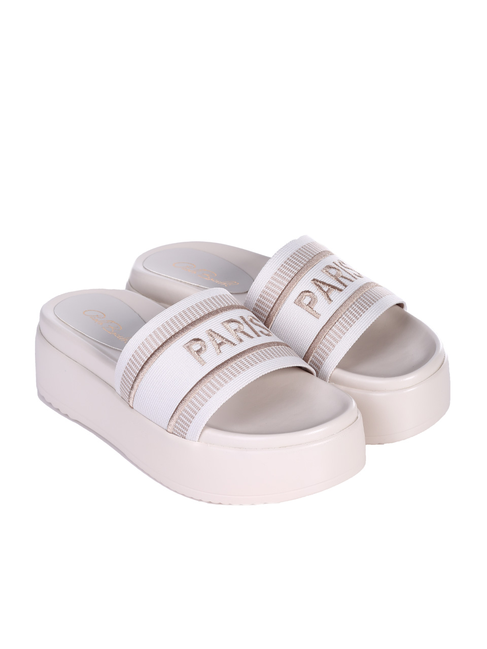 Ежедневни дамски чехли на платформа в бежово 5H-24204 beige