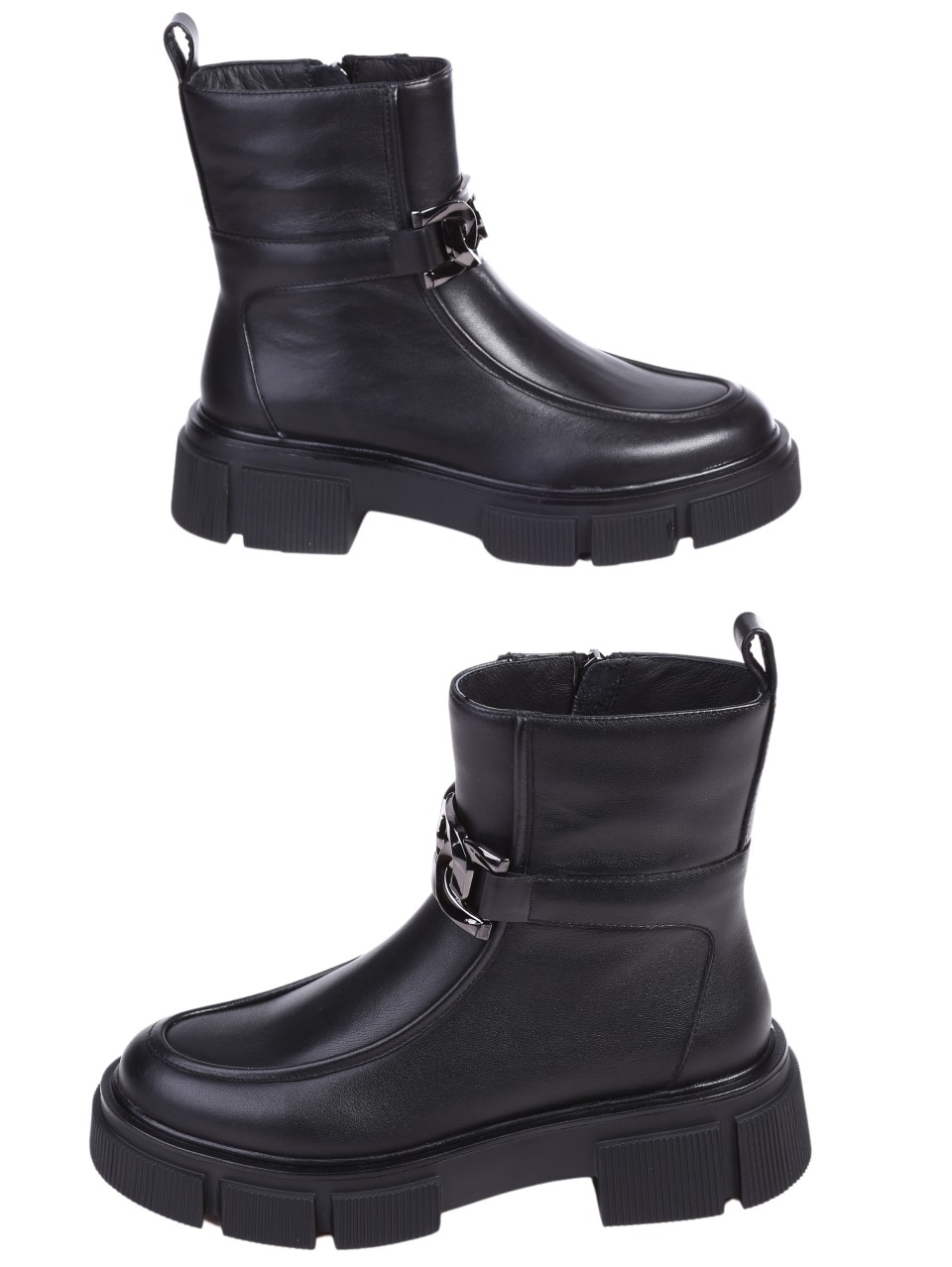 Ежедневни дамски боти от естествена кожа в черно 2AB-24706 black