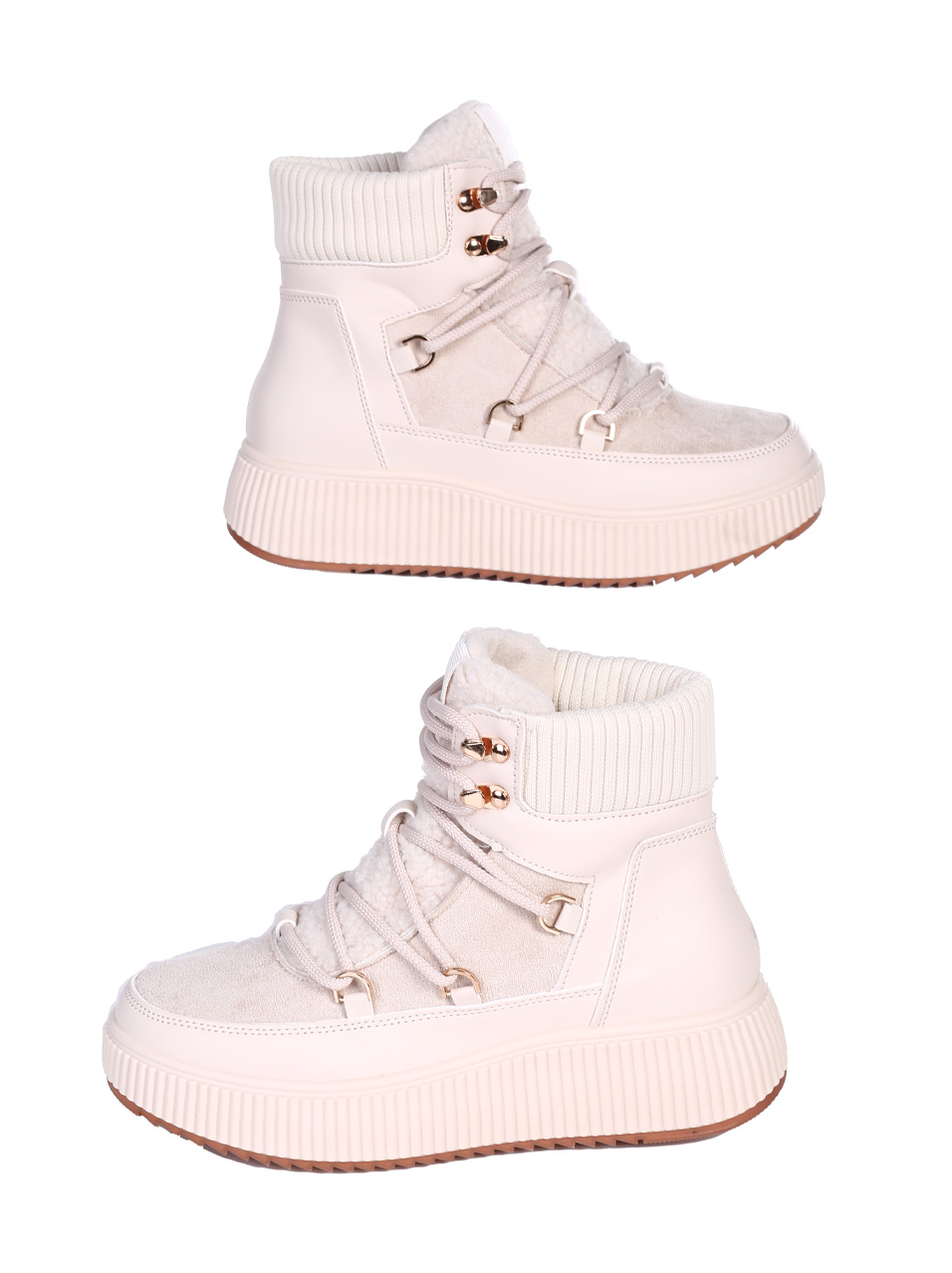 Ежедневни дамски боти от текстил в бежово 2U-24694 lt.beige