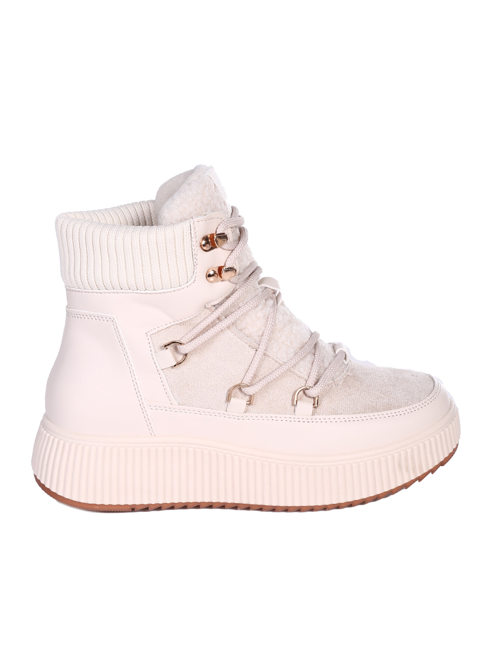 Ежедневни дамски боти от текстил в бежово 2U-24694 lt.beige