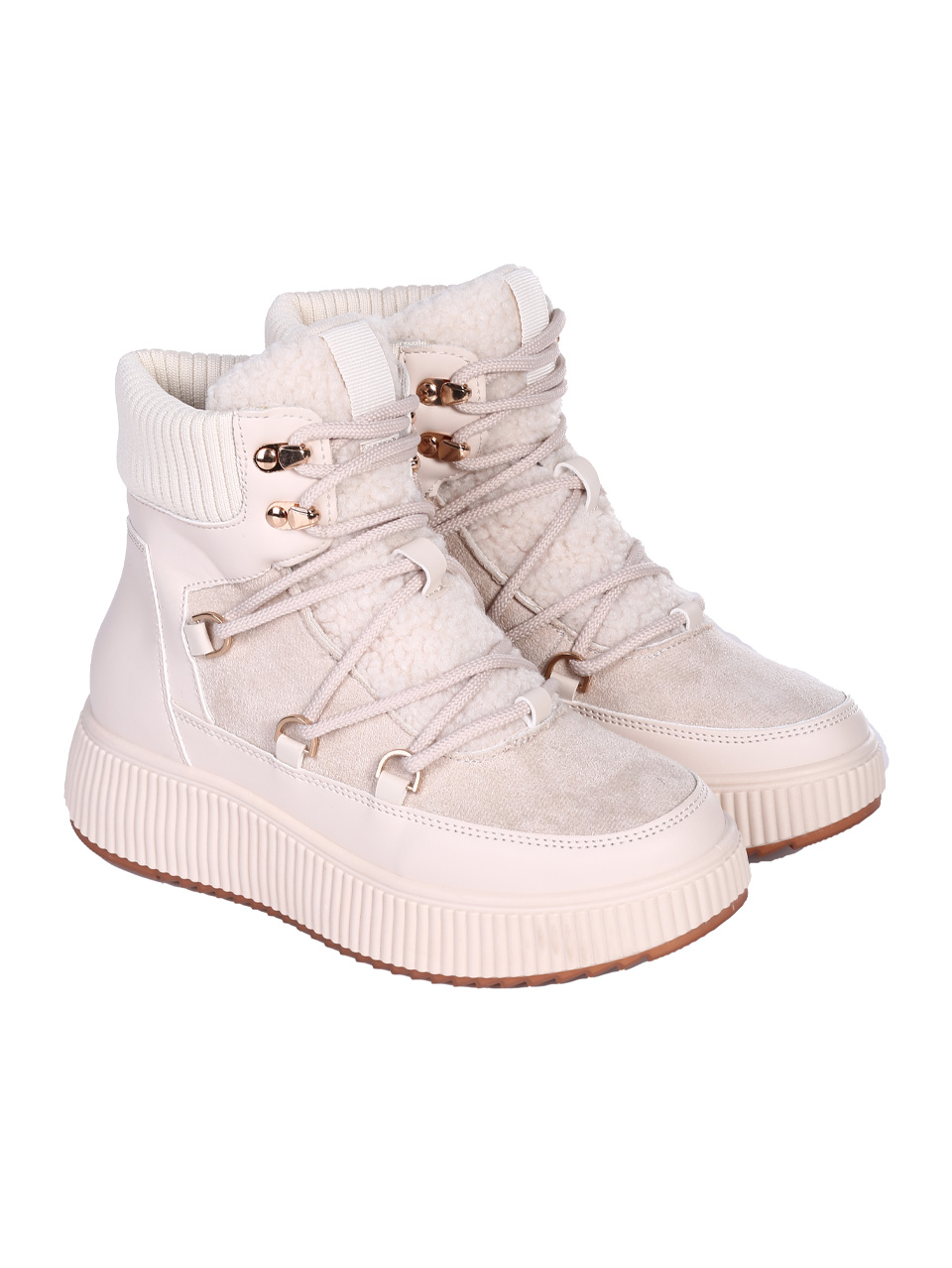 Ежедневни дамски боти от текстил в бежово 2U-24694 lt.beige