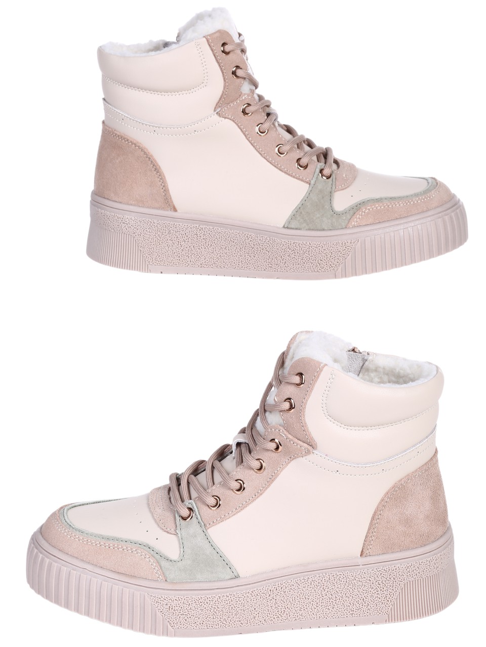 Ежедневни дамски боти от естествена кожа и велур в бежово 2AF-24651 beige