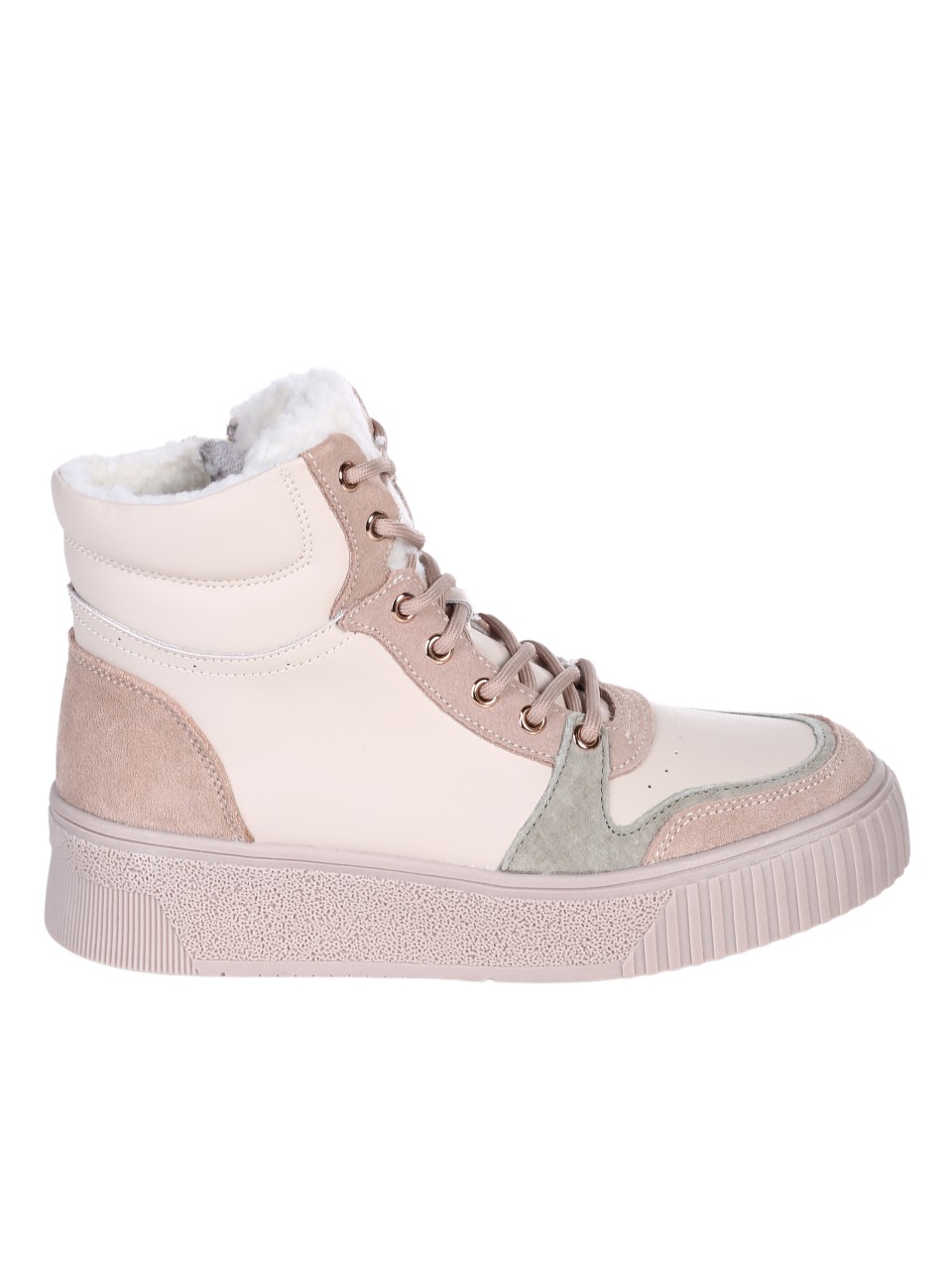 Ежедневни дамски боти от естествена кожа и велур в бежово 2AF-24651 beige
