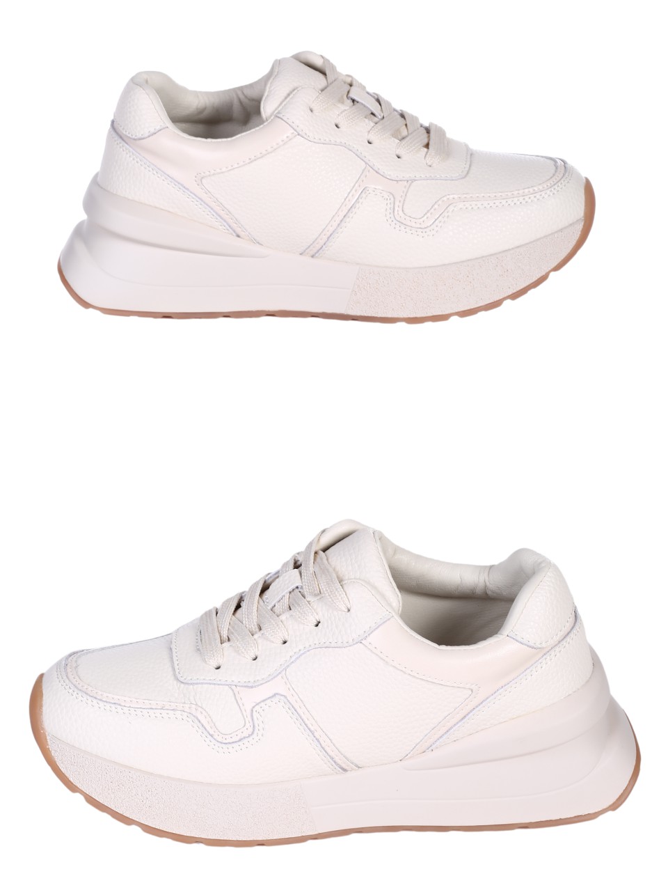 Ежедневни дамски обувки от естествена кожа в бежово 3AF-24584 beige