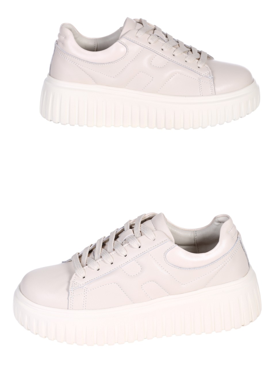 Ежедневни дамски обувки от естествена кожа в бежово 3AF-24586 beige